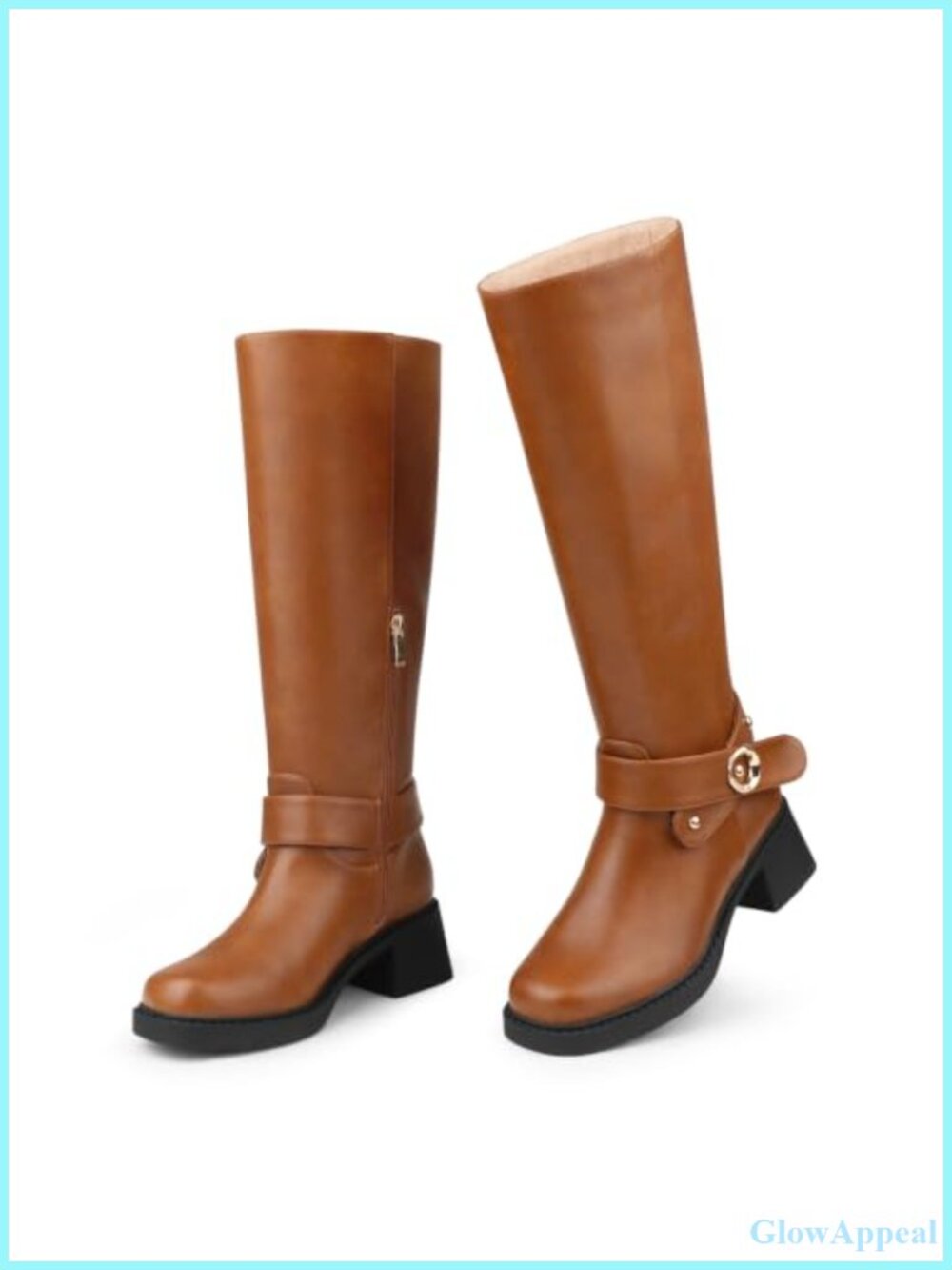 Women's Slouchy Fold Over Mid-Calf Boots Square Toe Low Heel Synthetic